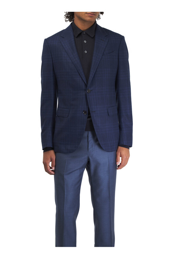 Zegna - Navy Plaid Cotton, Silk & Linen Sportcoat 