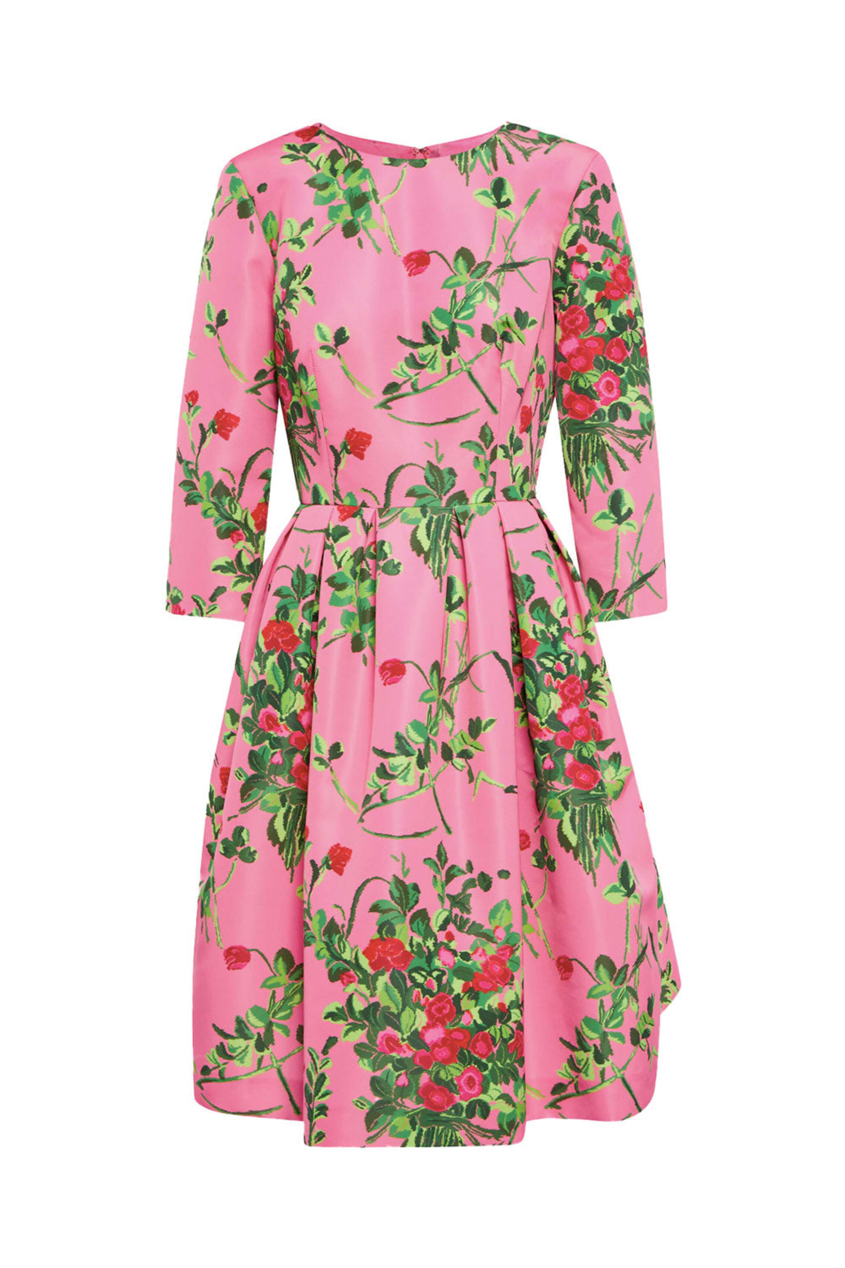 Carolina Herrera - Flamingo Multi Short Sleeve Midi Dress