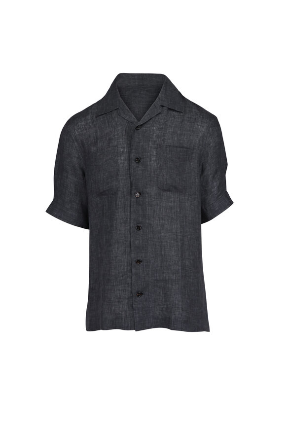 Brunello Cucinelli Anthracite Linen Short Sleeve Button Down - view 1