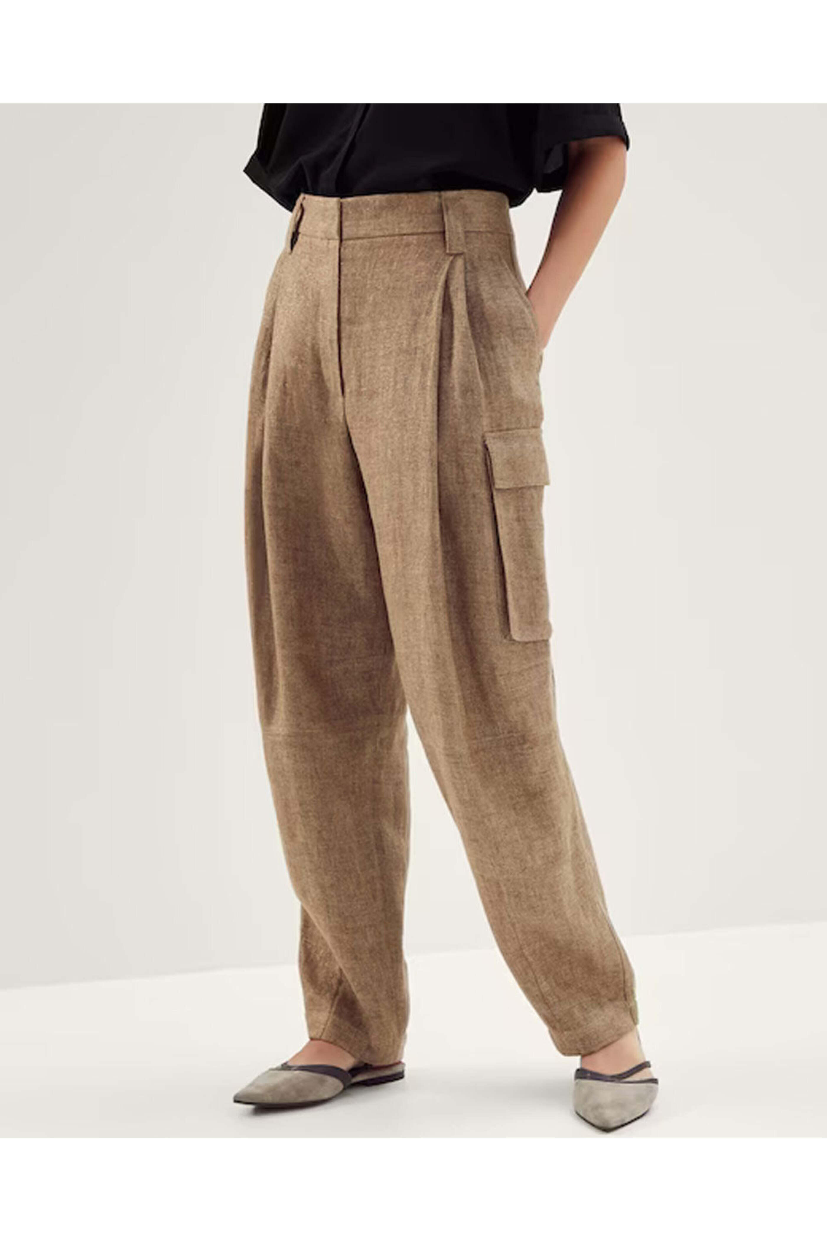 Brunello Cucinelli - Camel and Loro Double Pleated Cargo Pant