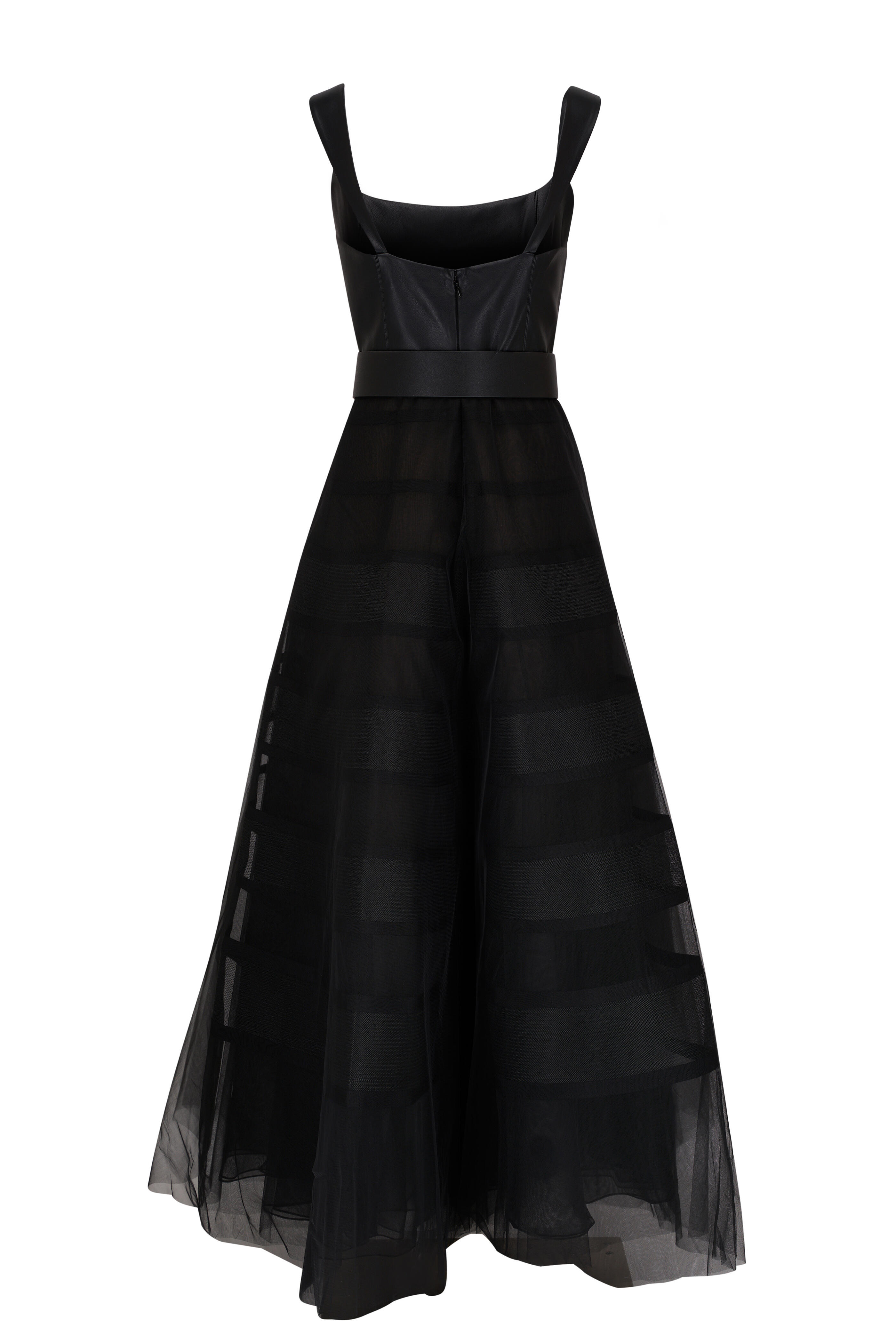 Sachin + Babi - Veruca Black Faux Leather & Organza Belted Gown