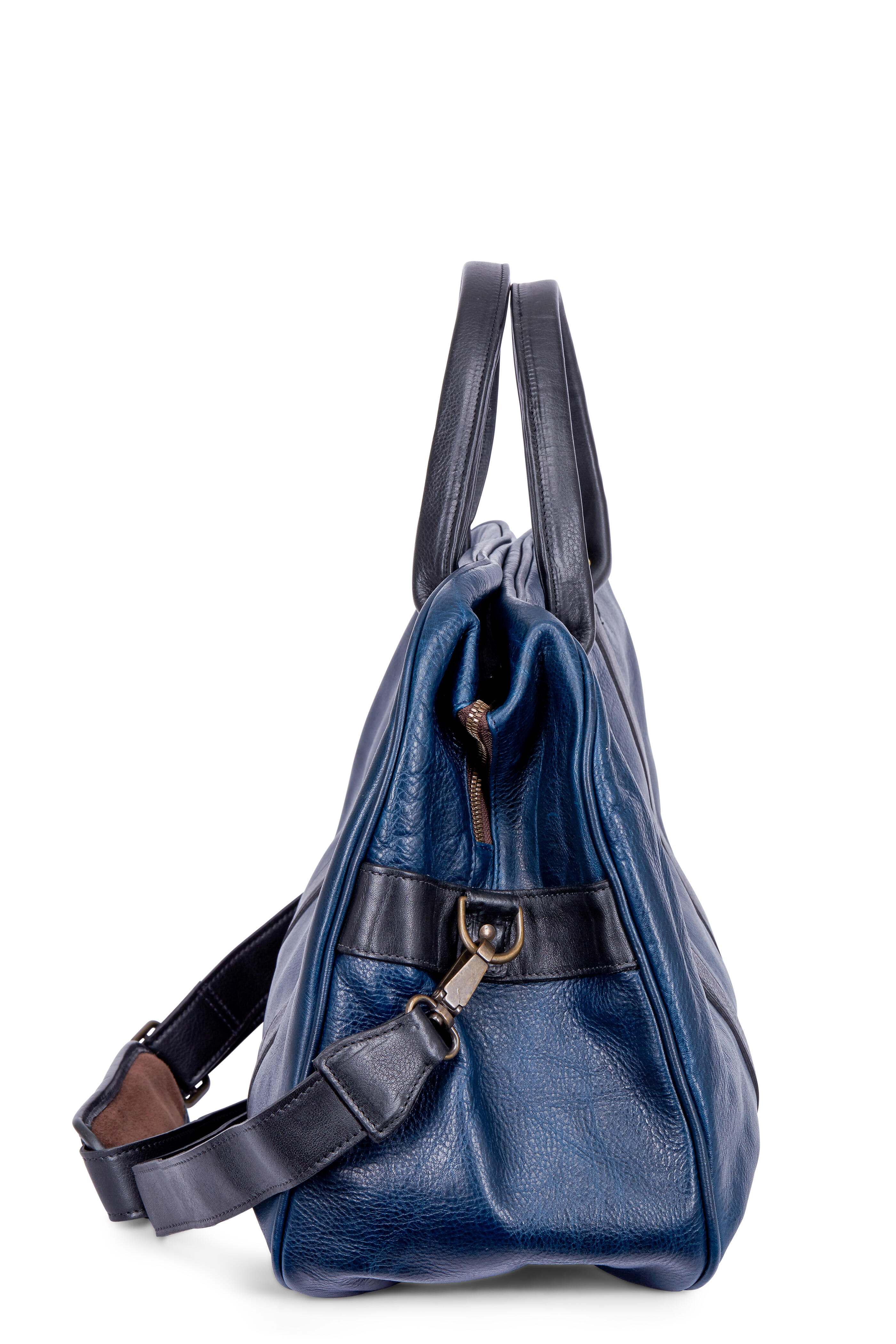 Moore & Giles - Taylor Titan Milled Navy & Black Leather Duffle