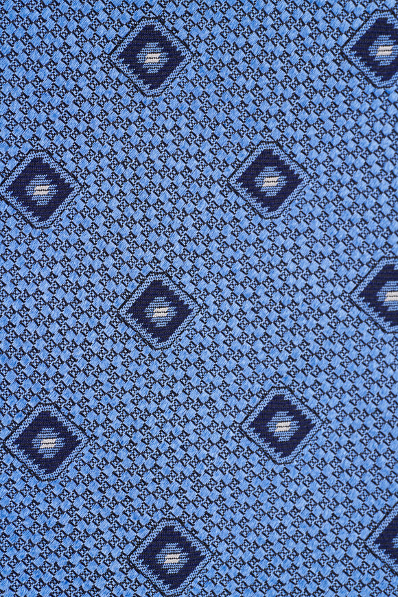 Zegna Light Blue Geometric Print Silk Necktie - view 2