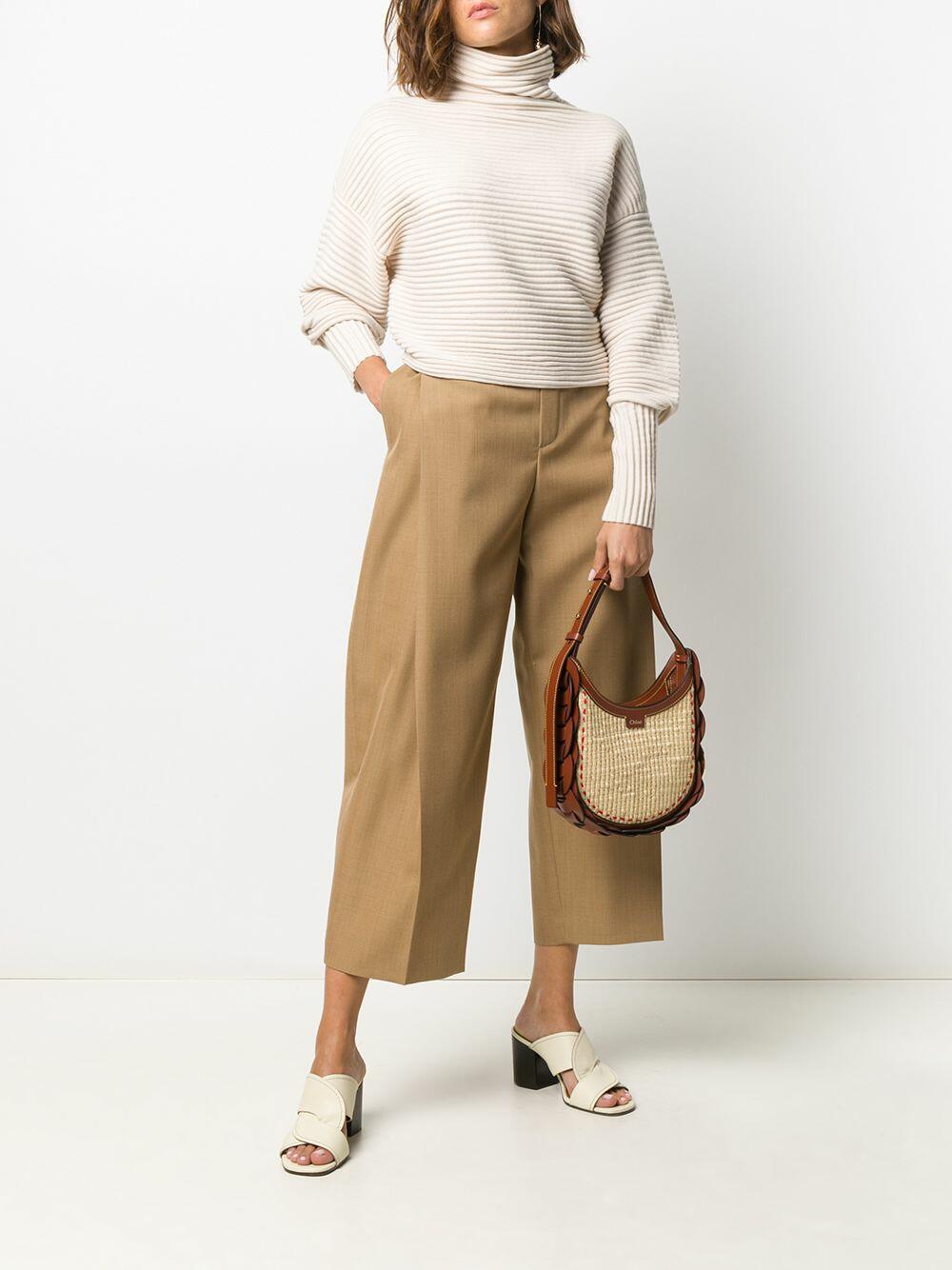 Chloé - Darryl Sepia Brown Leather & Raffia Small Hobo Bag