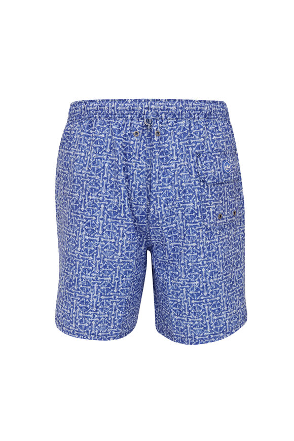 Peter Millar - Shark Bait Blue Fishbone Print Swim Trunks