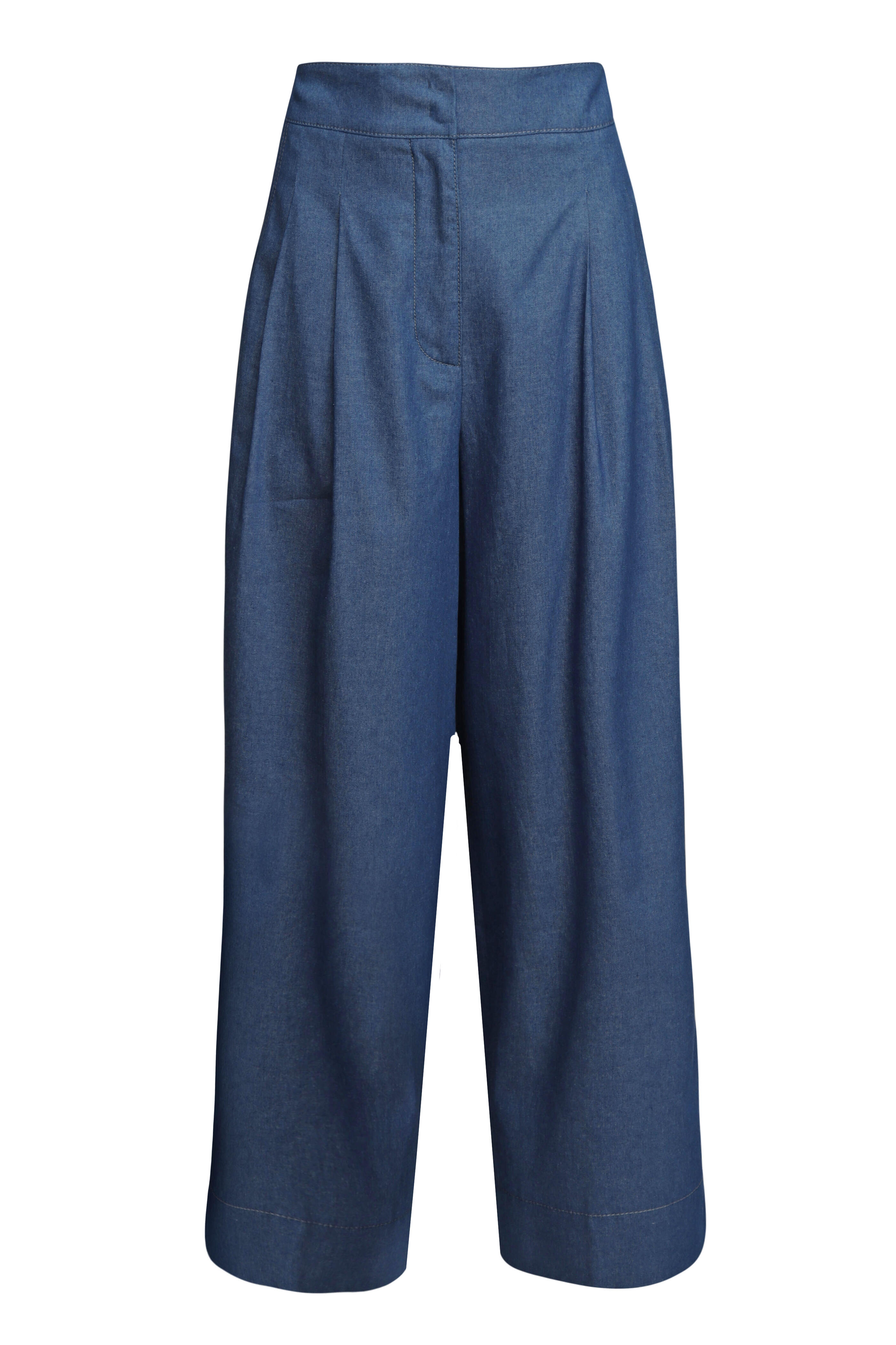 Akris Punto - Fedrica Medium Blue High Rise Wide Leg Jean