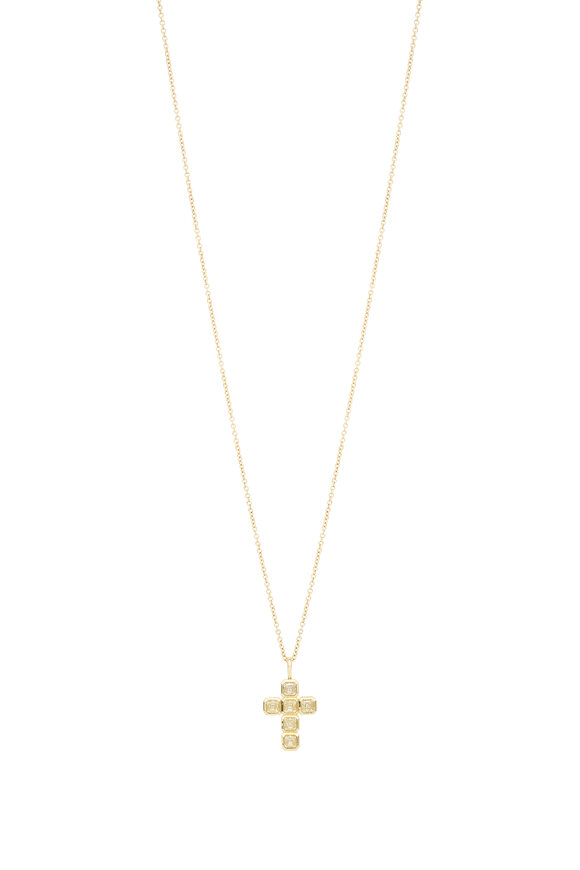 Rahaminov 18k Yellow Gold Diamond Bezel Cross Necklace
