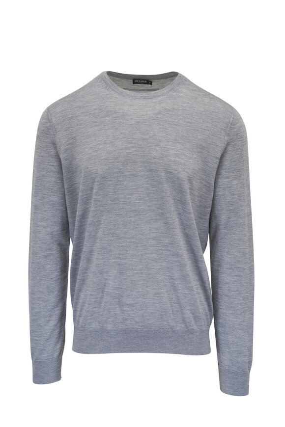 Zegna Light Gray Cashmere & Silk Crewneck Sweater