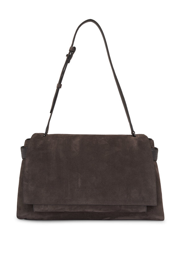 Brunello Cucinelli Pepper Suede Monili Shoulder Bag