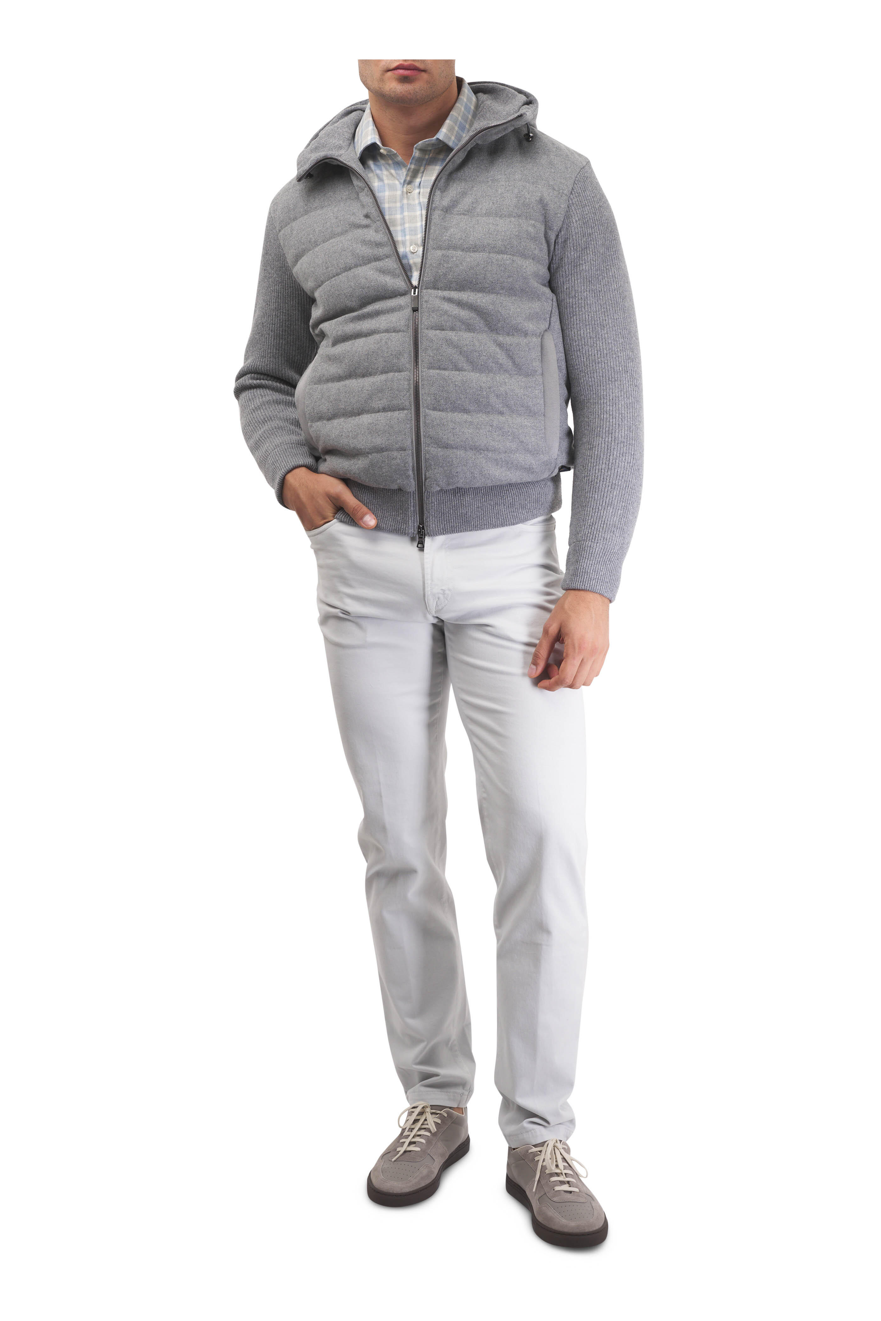 Paul & Shark - Gray Wool & Cashmere Hybrid Knit Down Jacket