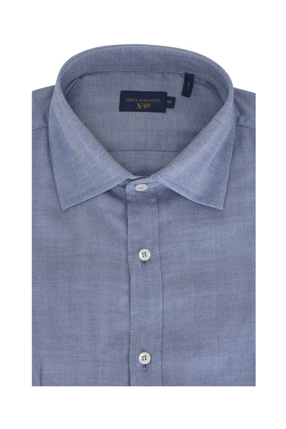 Paul & Shark X-Soft Blue Herringbone Sport Shirt