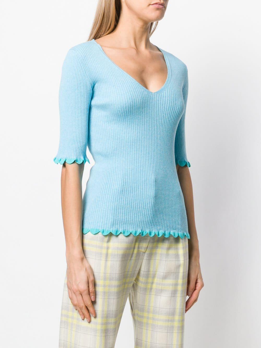 See by Chloé - Breezy Blue Ribbed V-Neck Sweater