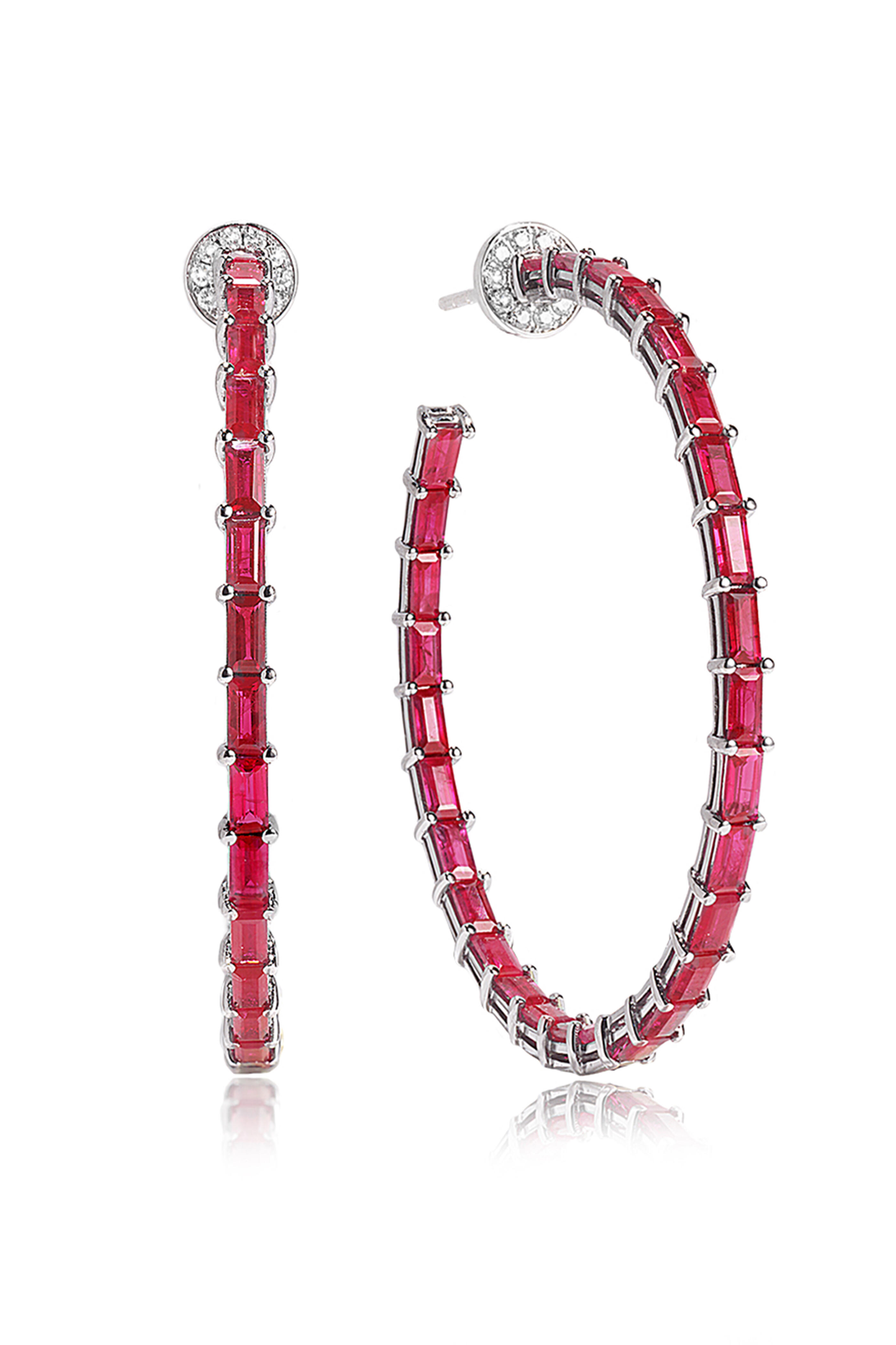 Nam Cho - Baguette Ruby & Diamond Hoop Earrings - view 1