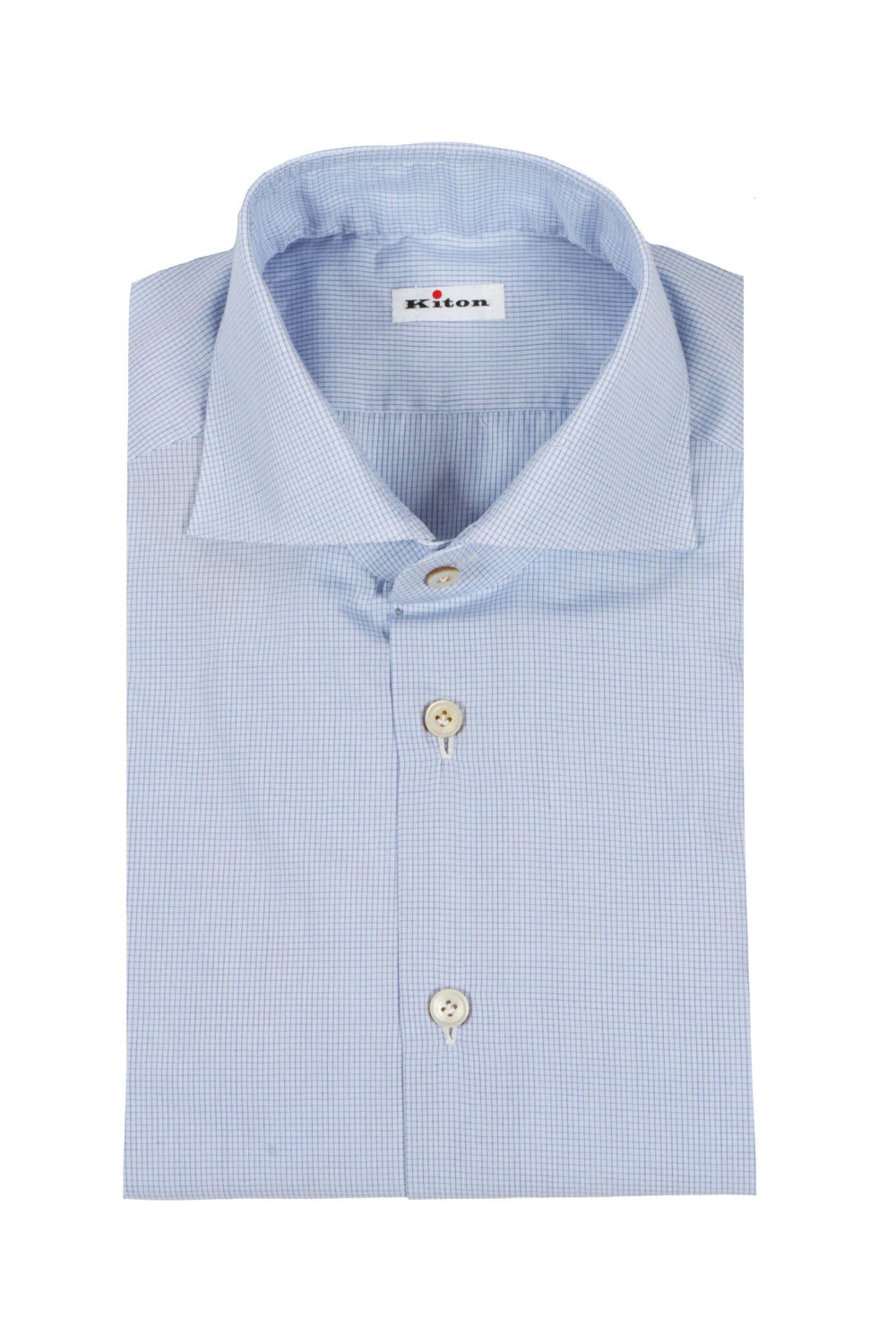 Kiton - Light Blue Micro Grid Dress Shirt