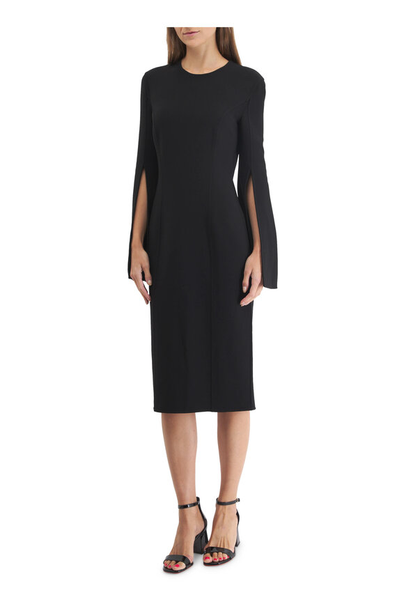 Michael Kors Collection - Black Split Sleeve Sheath Midi Dress 