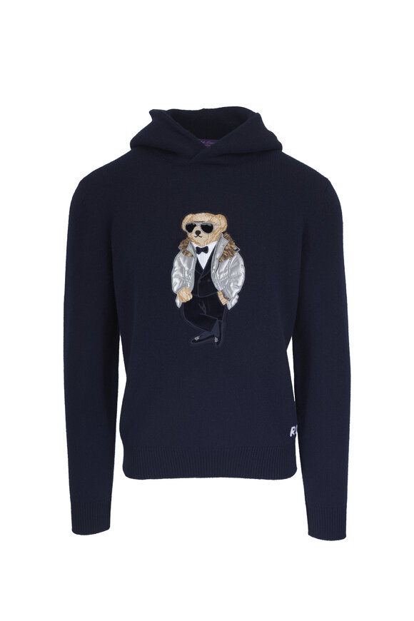 Ralph Lauren Purple Label Navy Blue Cashmere Bear Hoodie - view 1