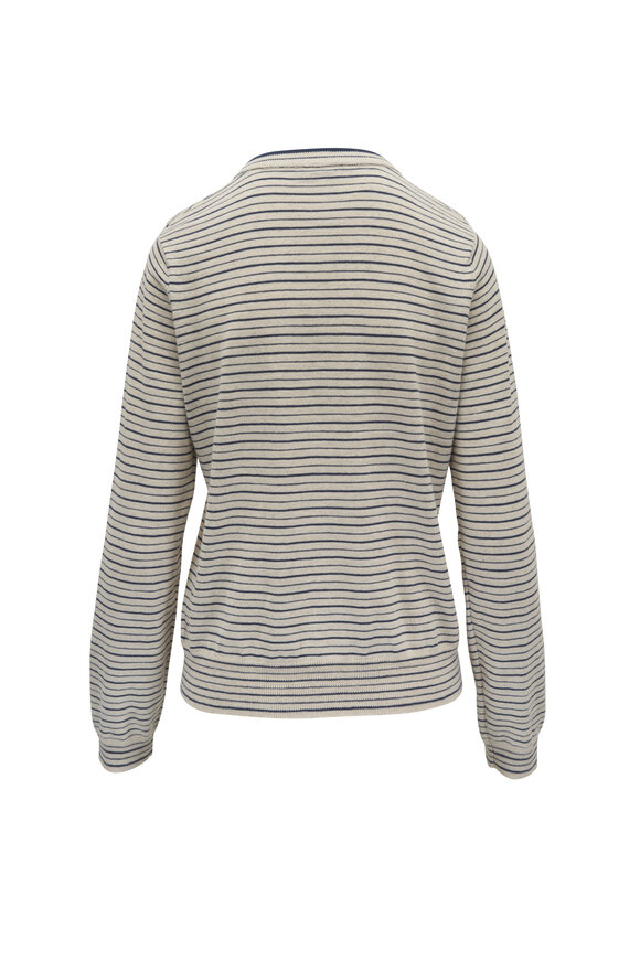 Brunello Cucinelli - Ecru & Blue Stripe Cotton & Linen Sweater