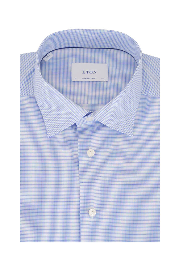 Eton Blue Check Contemporary Fit Dress Shirt