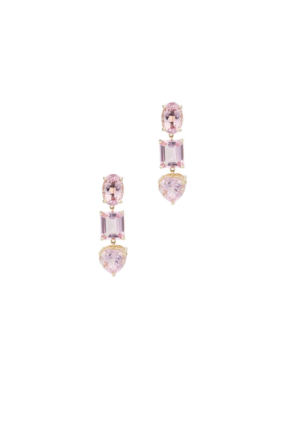 Kai Linz 14k Yellow Gold Pink Morganite 3 Drop Earring