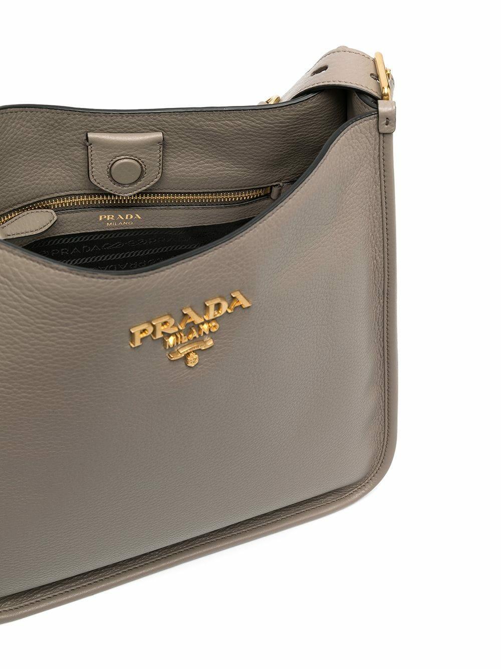 Prada - Gray Leather Medium Hobo Shoulder Bag