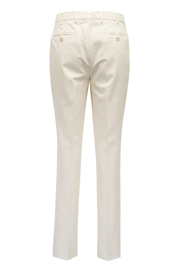 Brunello Cucinelli - Cream Cotton Flat Front Pant