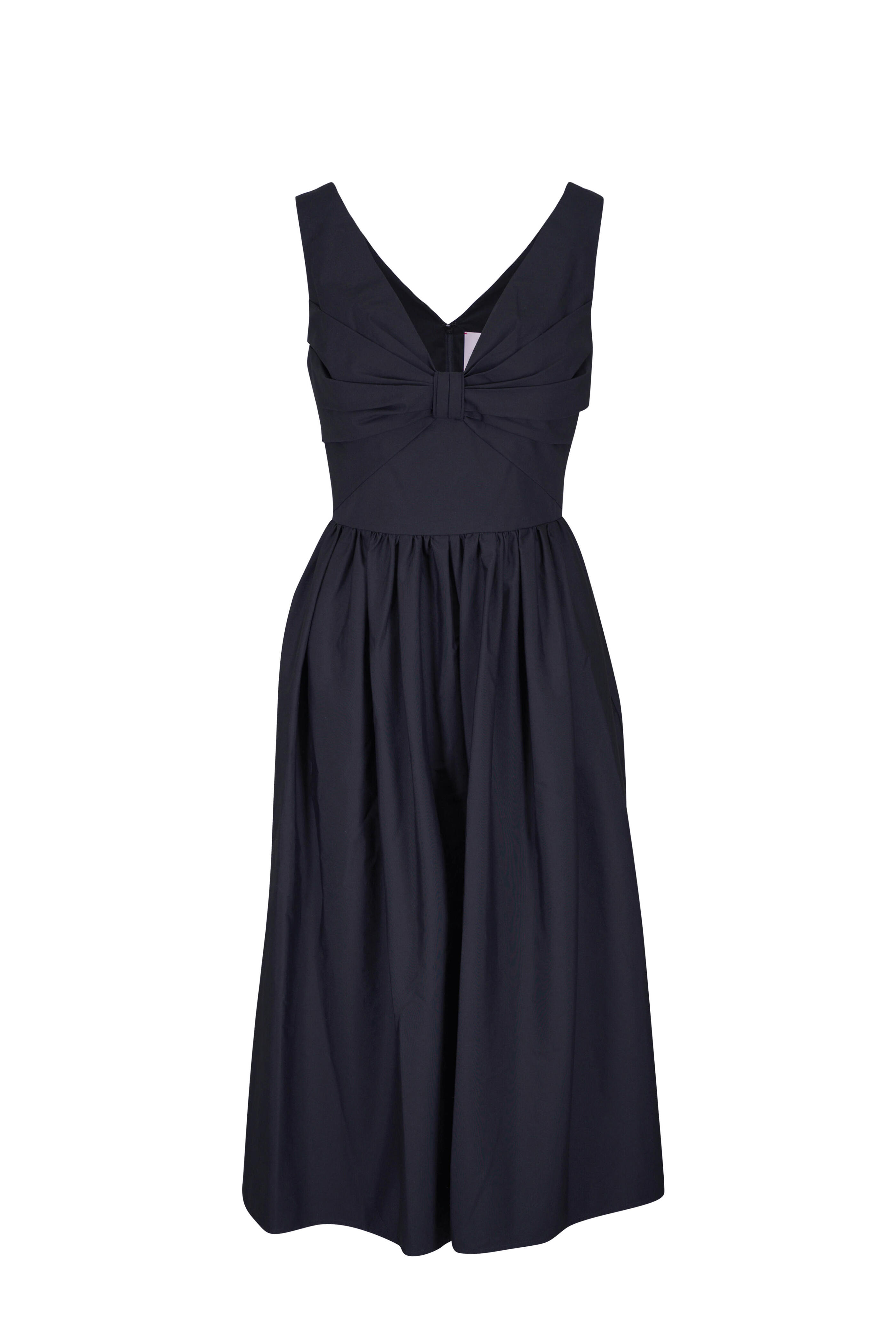 Carolina Herrera - Black Gathered Stretch Cotton Midi Dress
