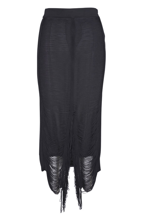 Akris Black Draped Fringe Midi Skirt