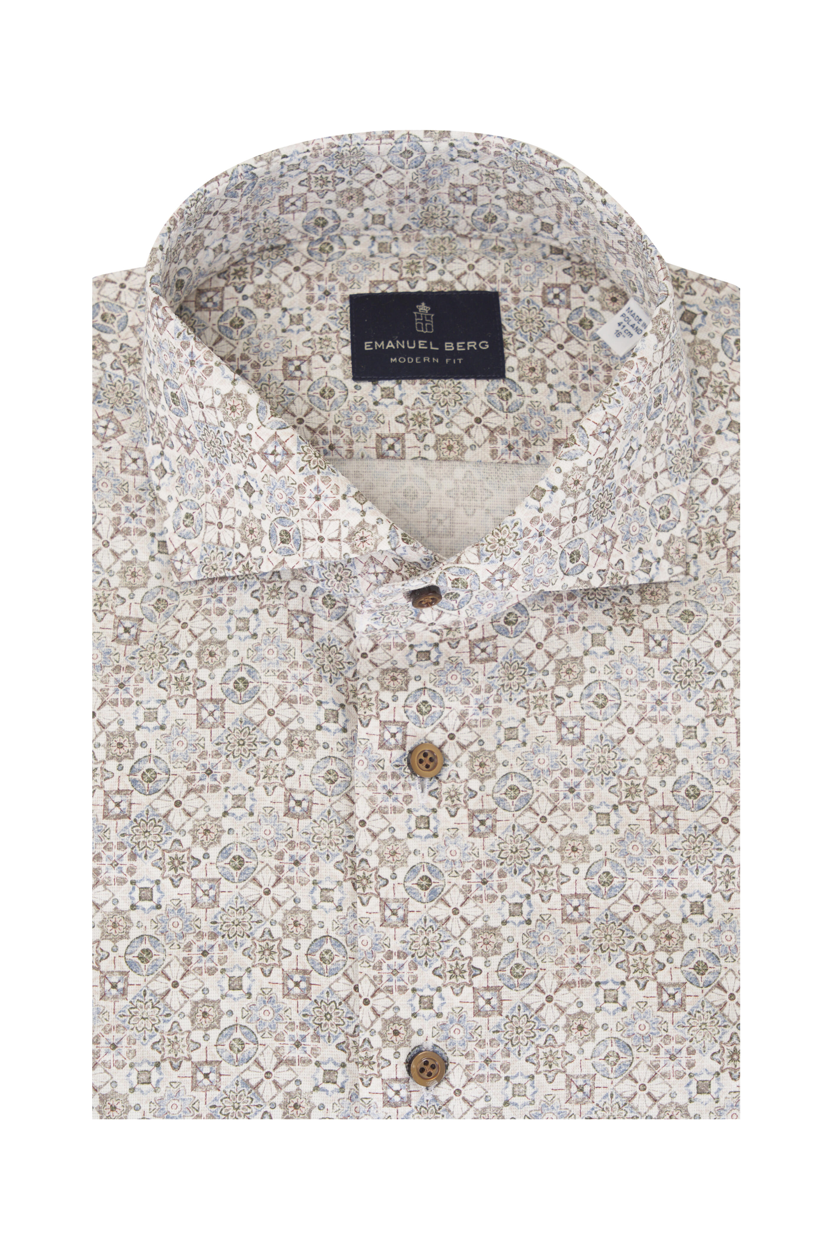 Emanuel Berg - Beige Dobby Print Cotton Dress Shirt