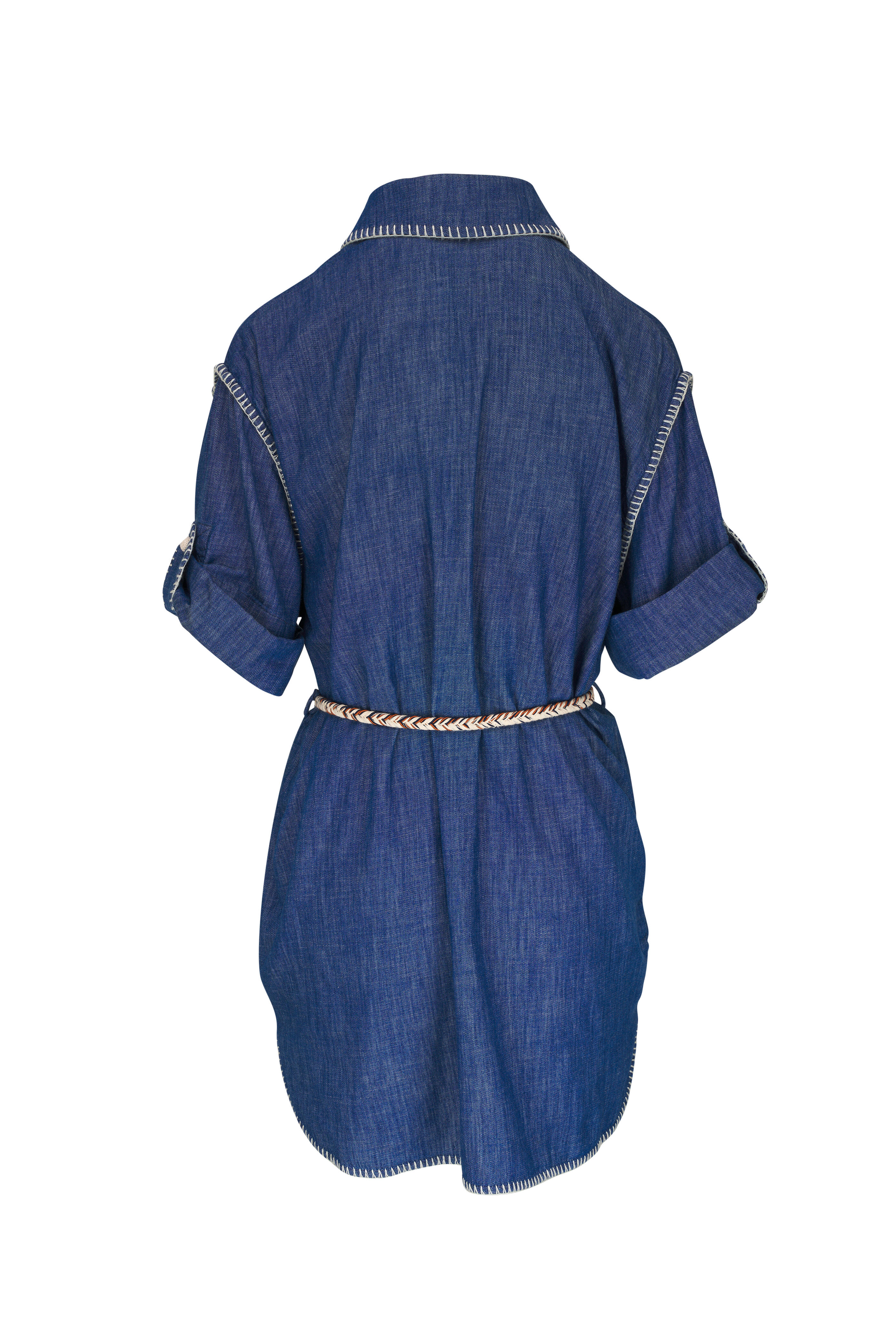 knee length dresses for ladies Nava Silk Belted Mini Shirt Dress in navy