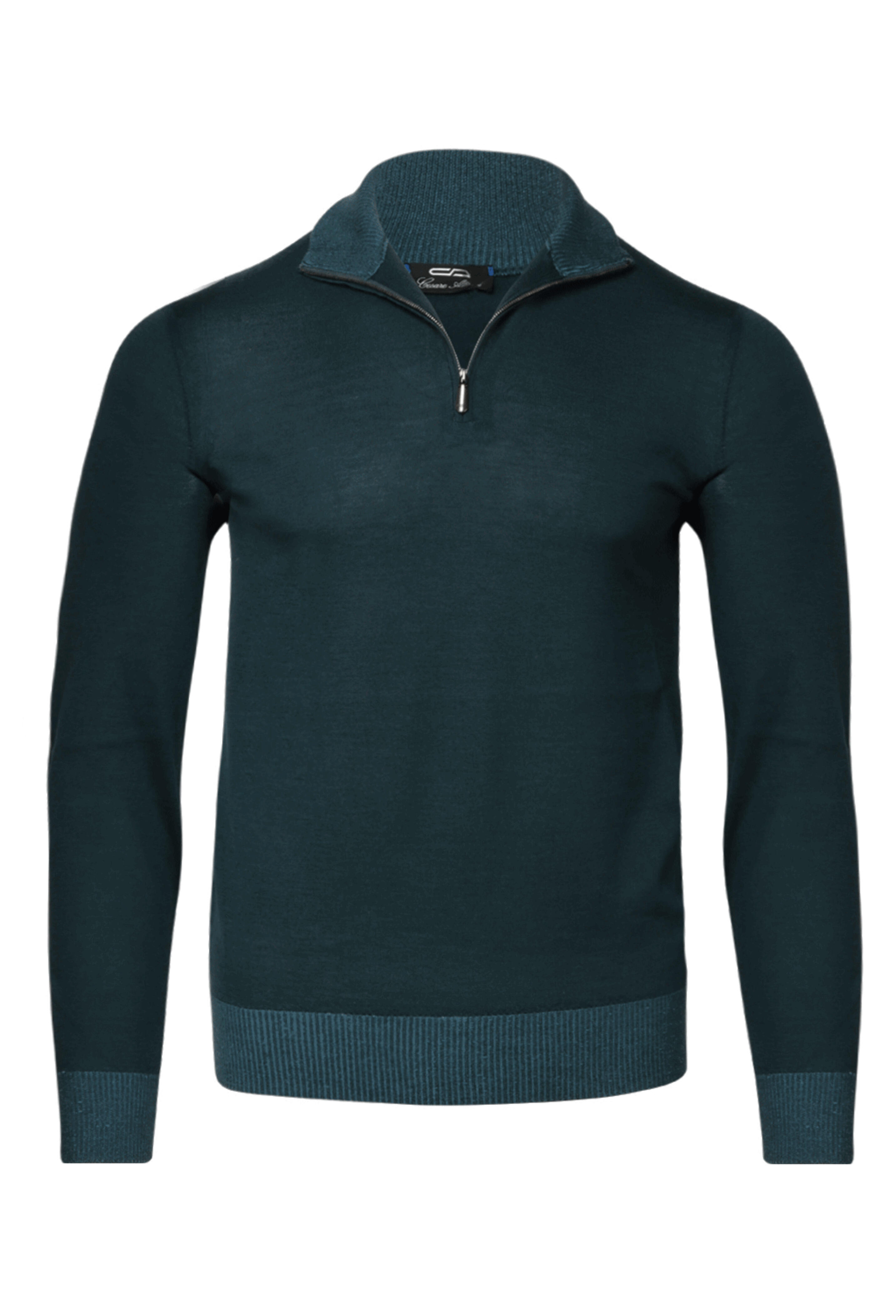 Cesare Attolini - Dark Teal Quarter Zip Sweater | Mitchell