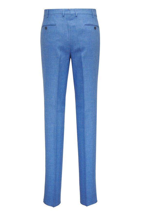 Malcom Blue Solid Stretch Linen Pant - view 2