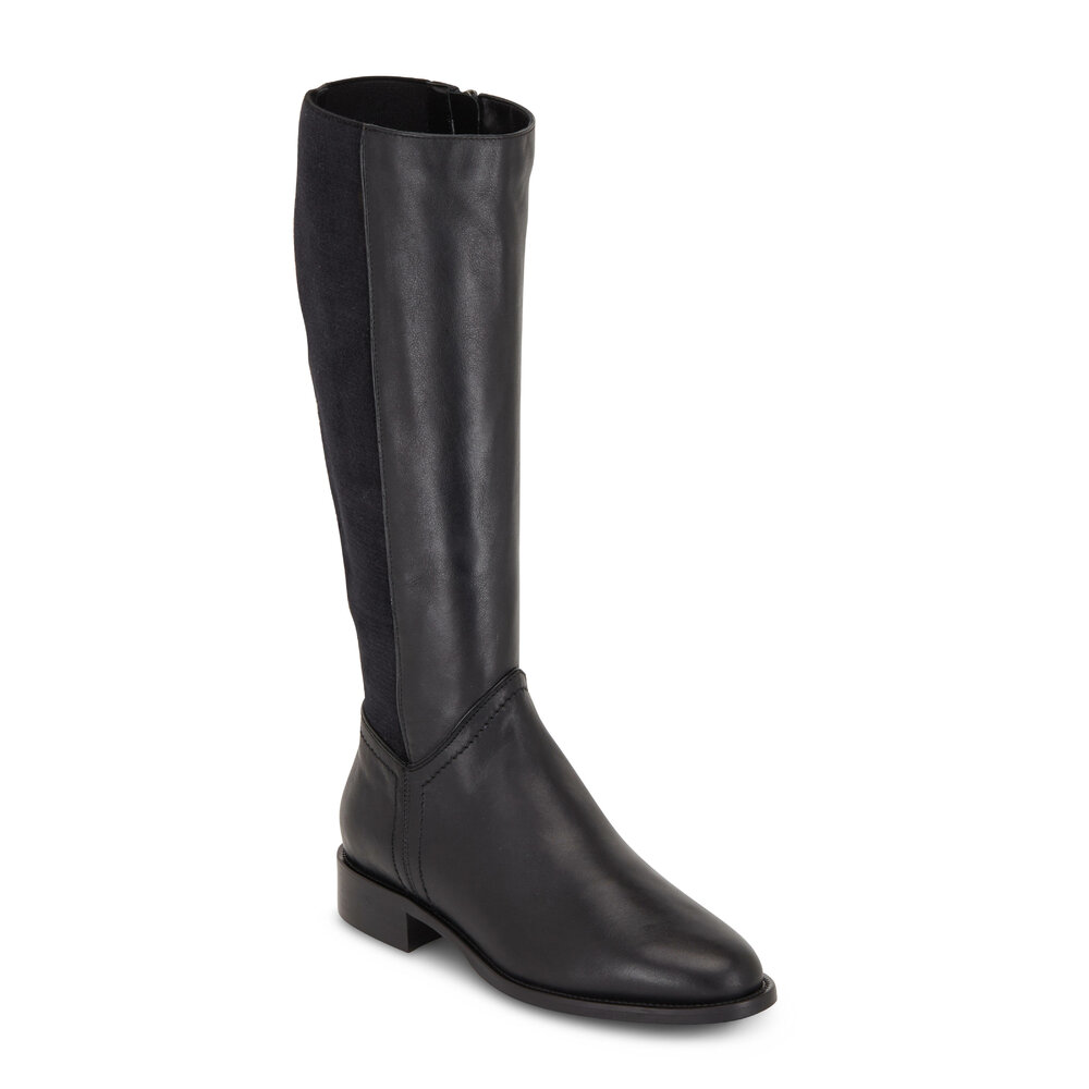 Aquatalia Nia Black Leather Stretch Cashmere Tall Boot