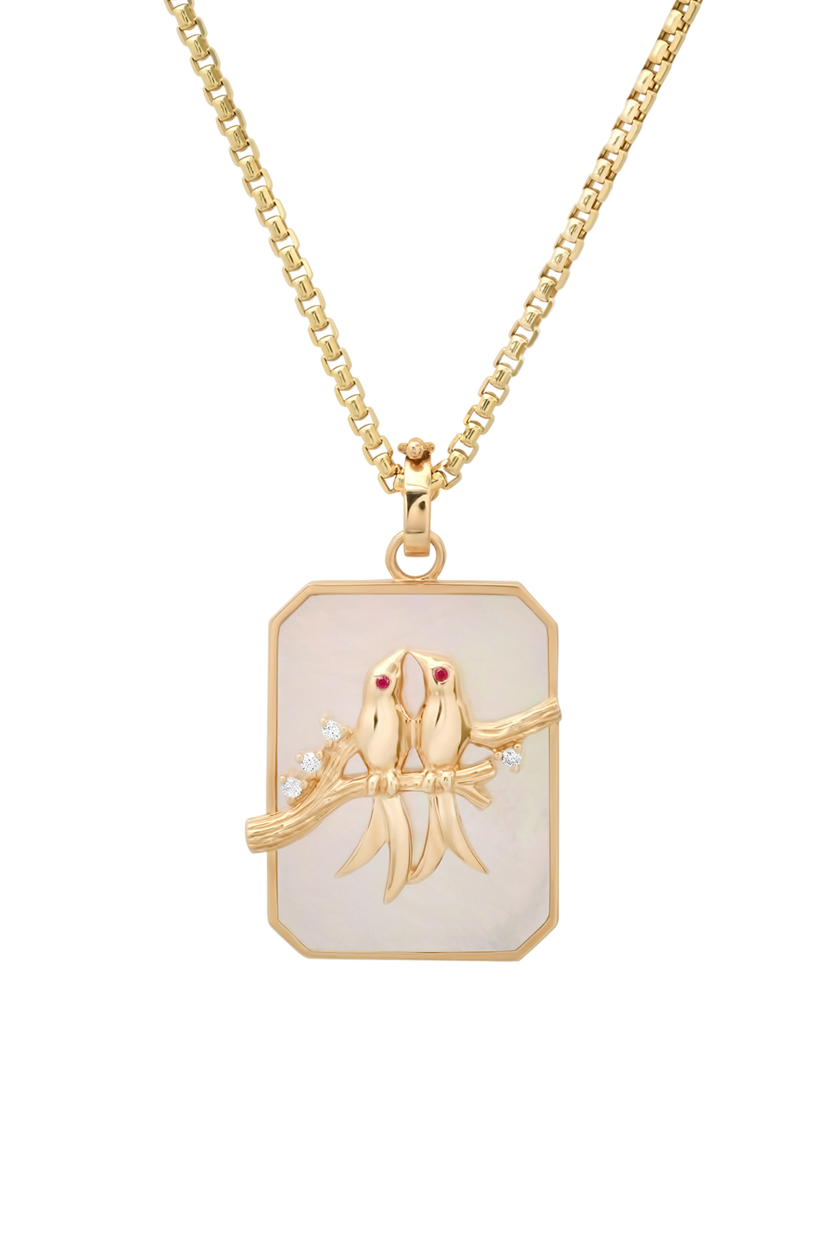 Helena Rose - 14k Gold Large Mother of Pearl Lovebirds Pendant - view 1