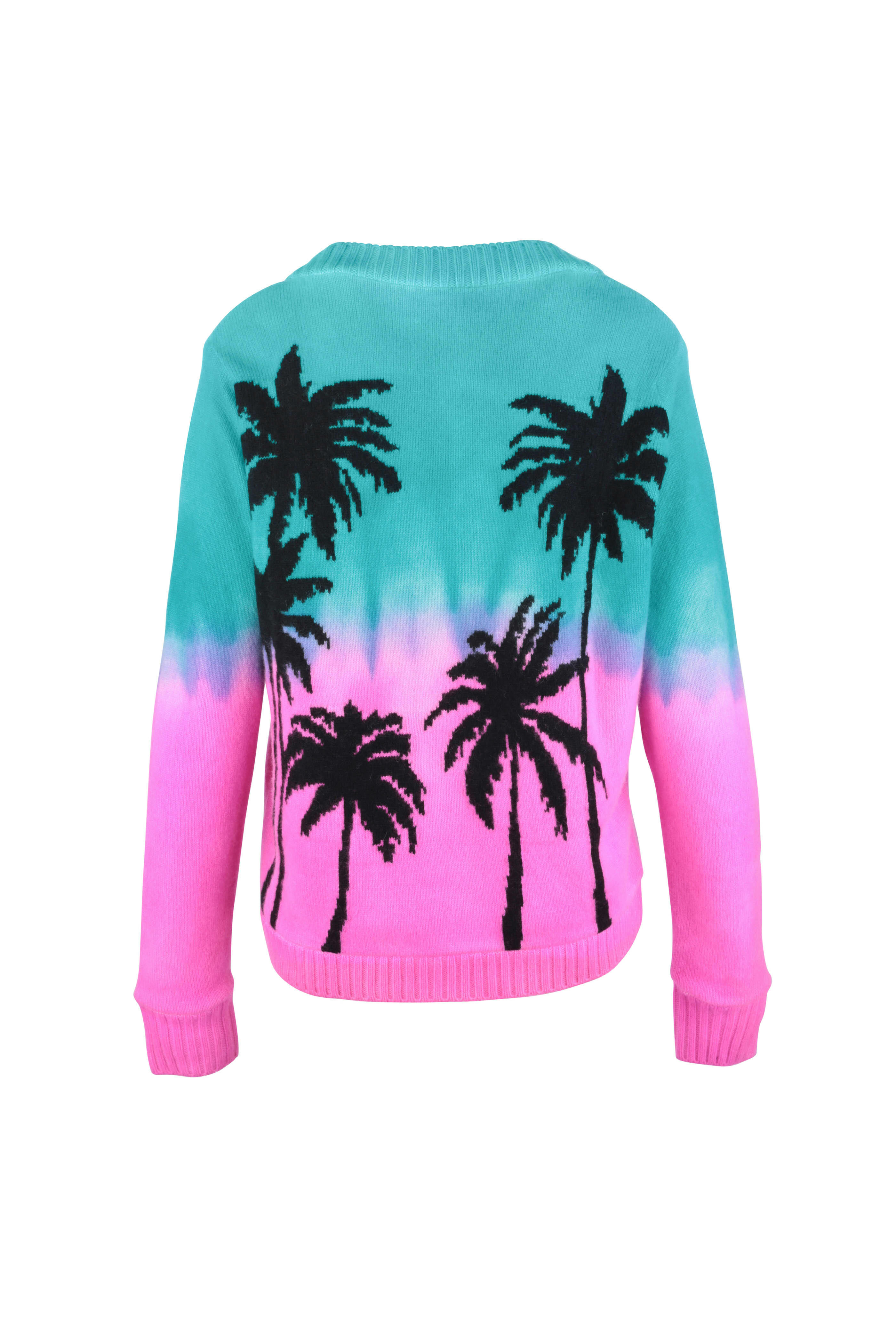 The Elder Statesman - Turquoise & Pink Dip-Dyed Palm Cashmere Sweater