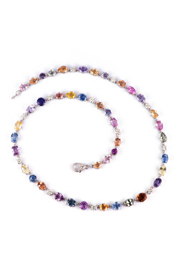 Sylva & Cie 18k White Gold Pastel Sapphire Riviera Necklace - view 1
