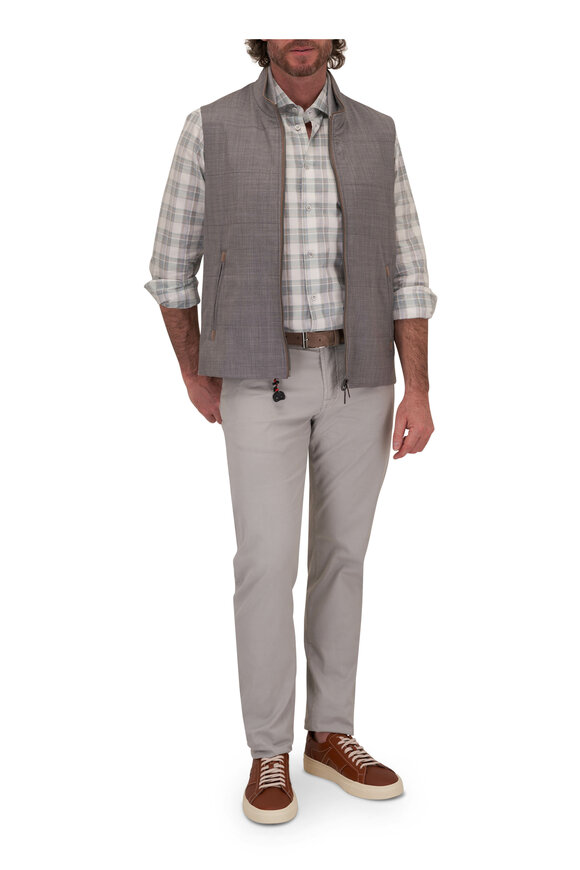 Maurizio Baldassari - White & Gray Plaid Cotton & Linen Sport Shirt 