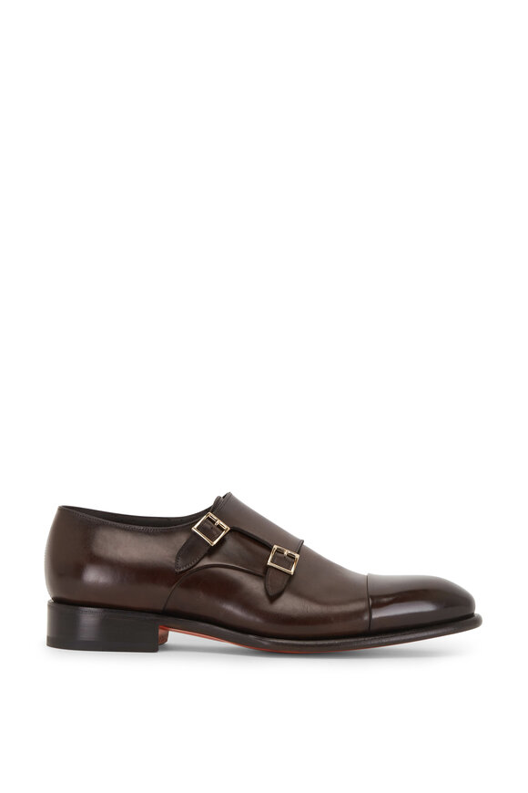 Santoni - Ira Dark Brown Leather Double Monk Strap Shoe