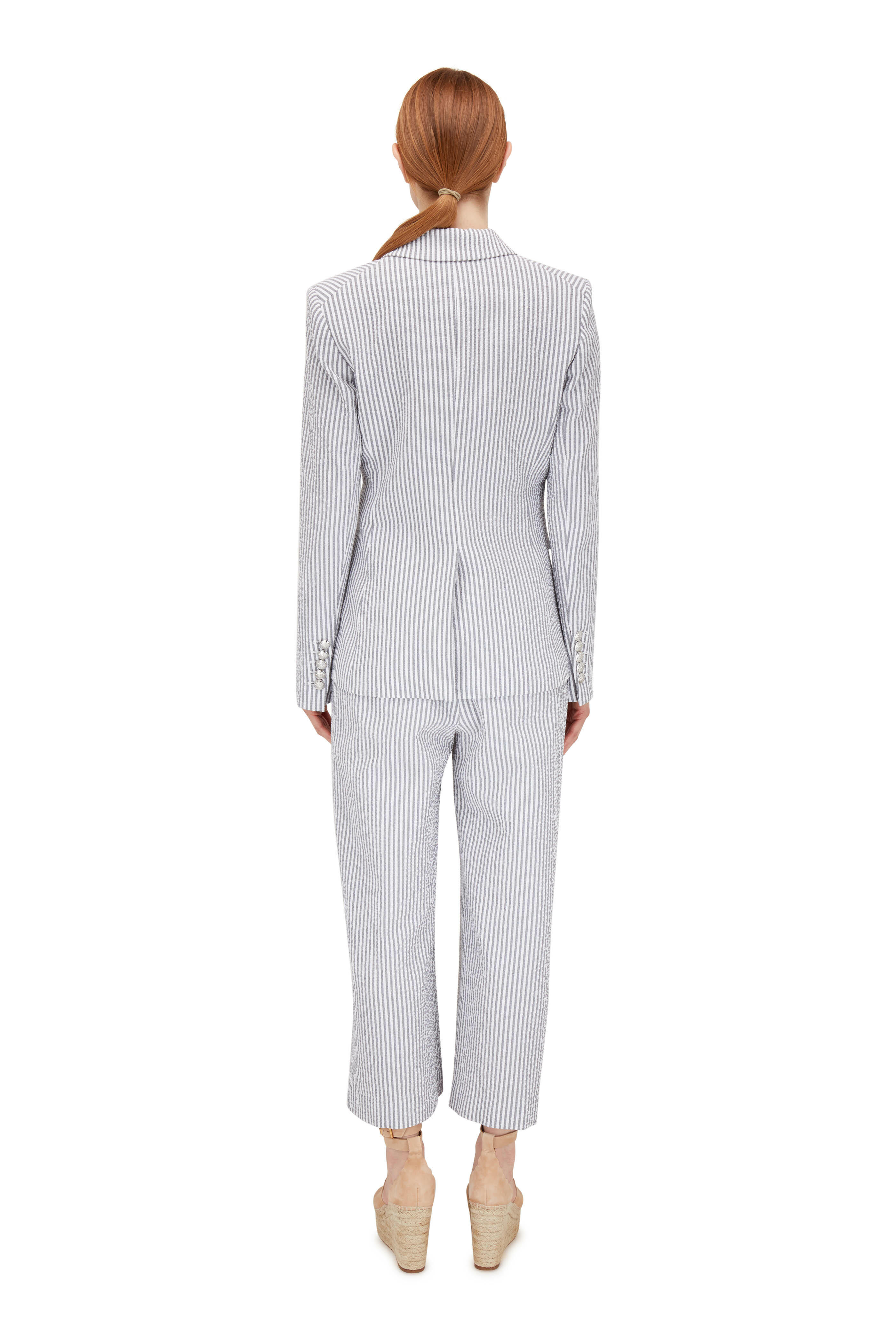 Veronica Beard - Miller Gray & White Striped Double-Breasted Jacket