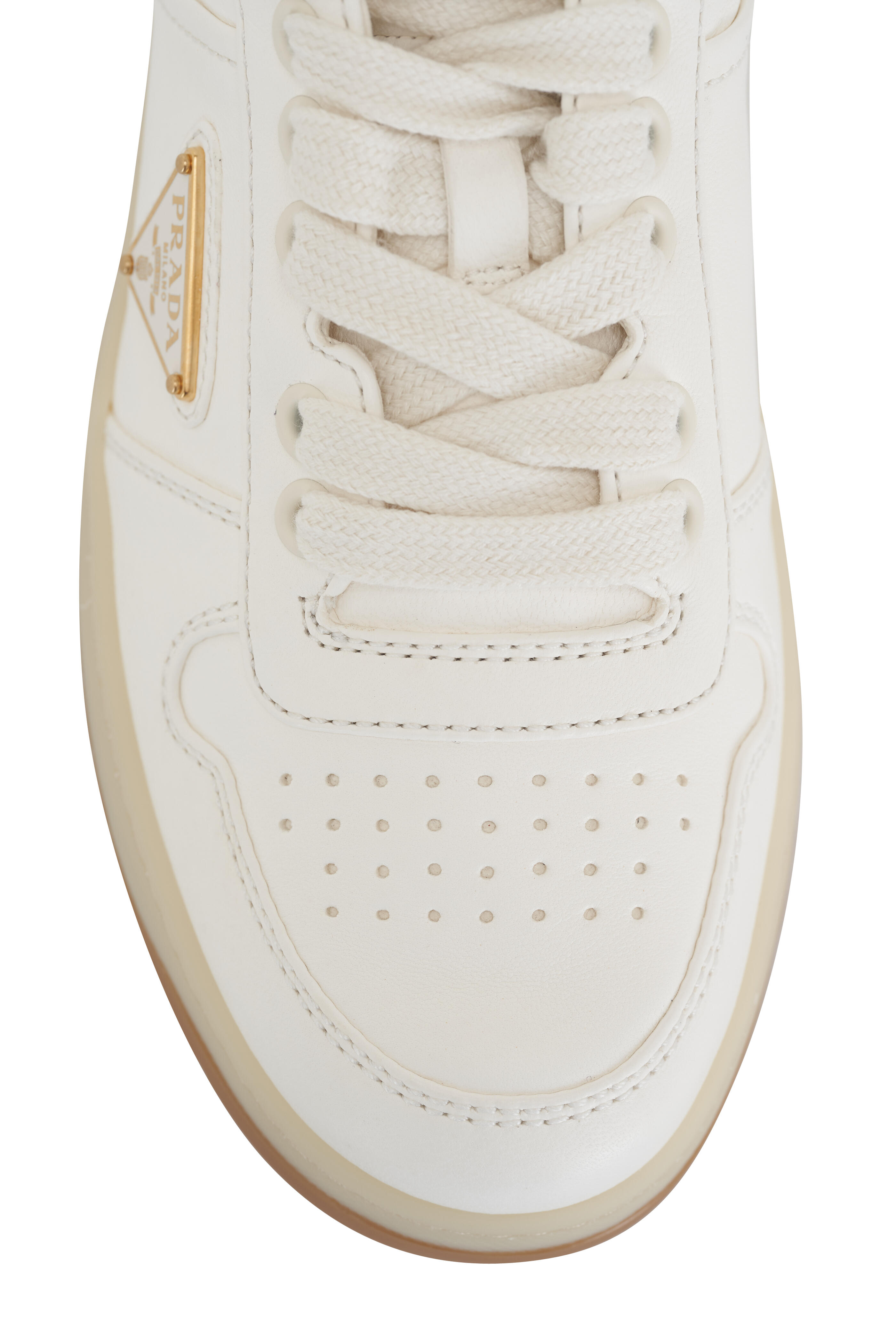Prada - Downtown Ivory Leather Sneaker | Mitchell Stores