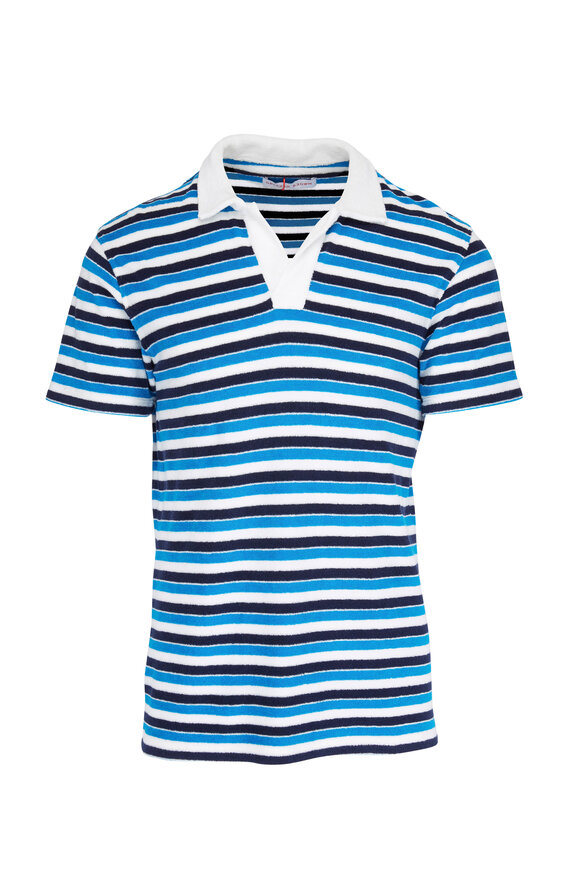 Orlebar Brown - Bahama Blue Striped Terry Cloth Polo