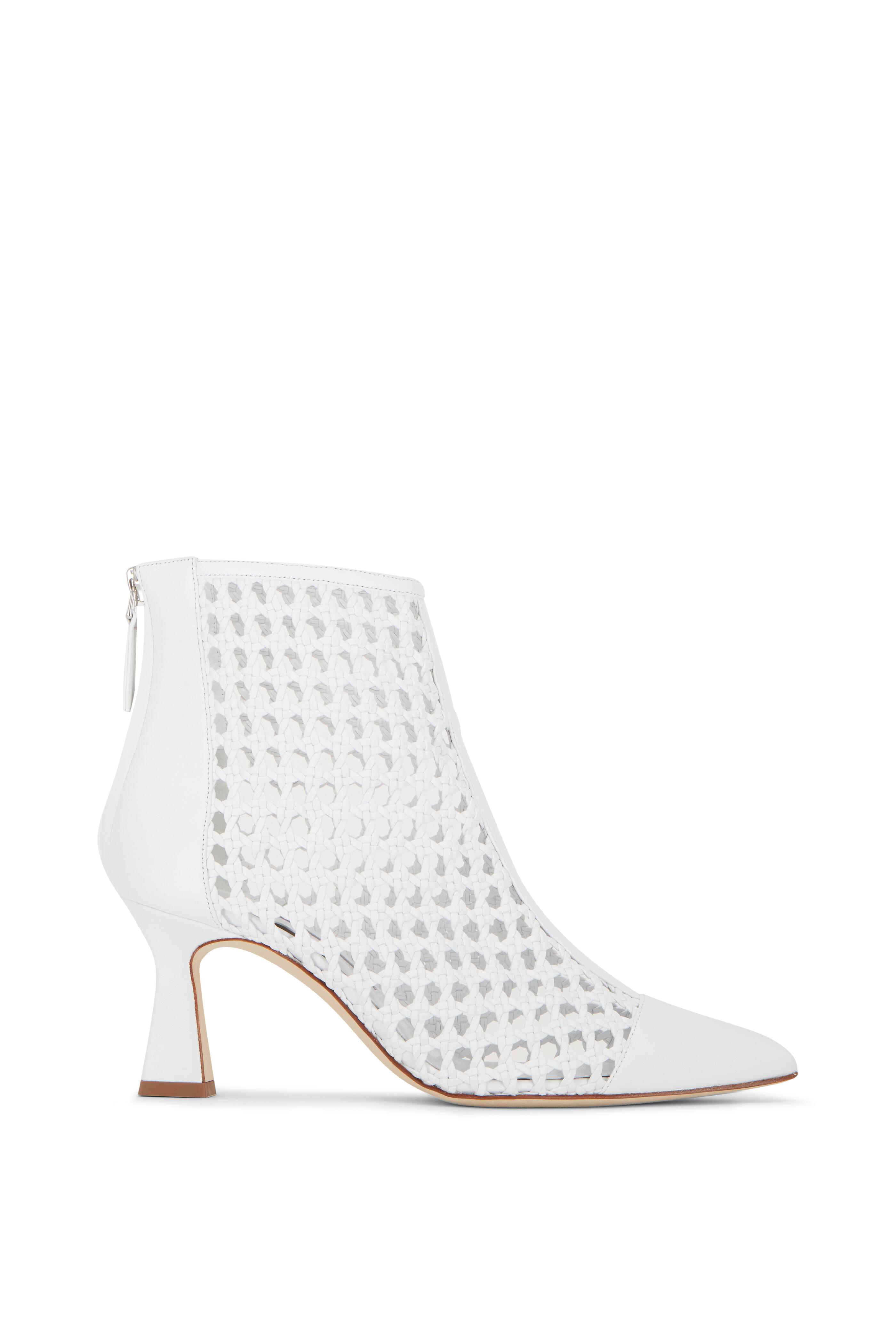 Manolo Blahnik - Griego White Woven Leather Bootie, 70mm