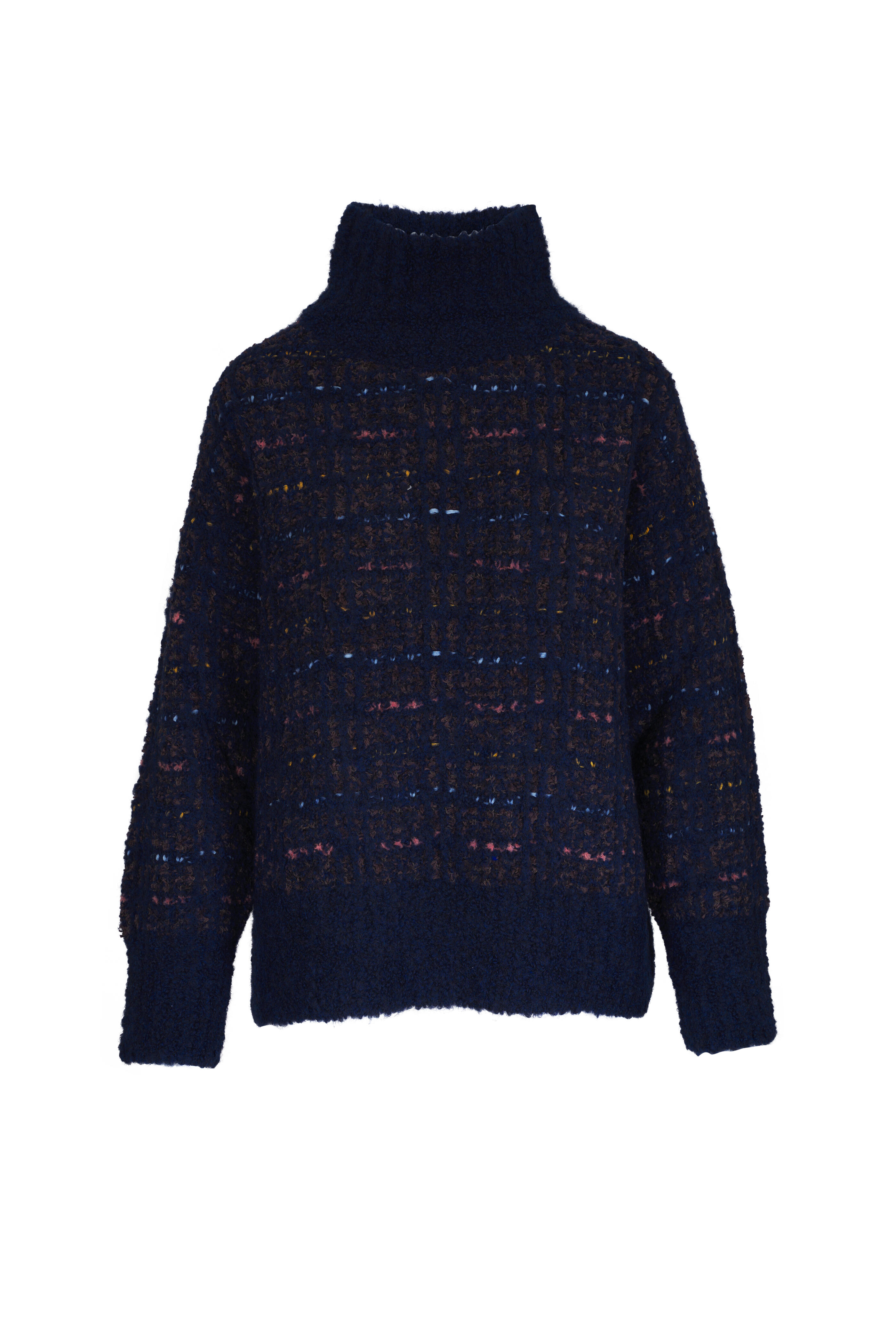 Lafayette 148 New York - Navy Multi Lofty Bouclé Turtleneck Sweater