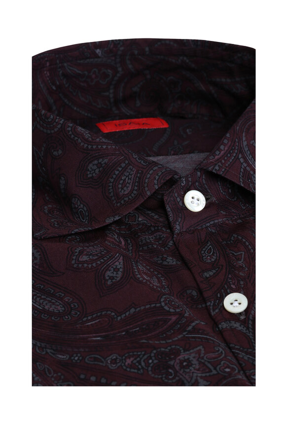 Isaia Dark Purple Paisley Sport Shirt - view 3