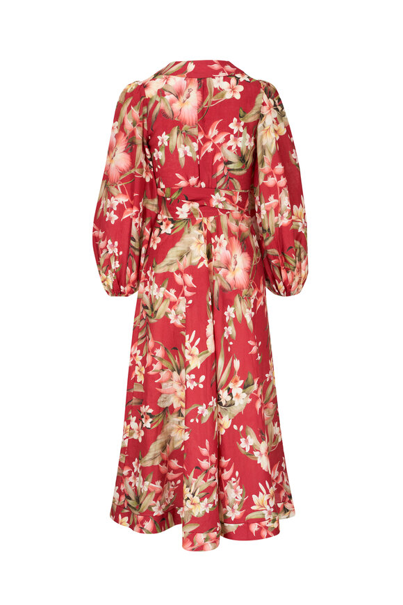 Zimmermann - Lexi Red Palm Floral Wrap Long Dress 