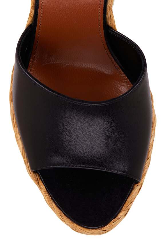 Saint Laurent Paloma Black Leather Espadrille Wedge, 94mm