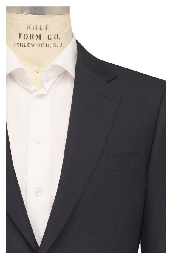 Canali Navy Blue Wool Subtle Check Suit - view 1