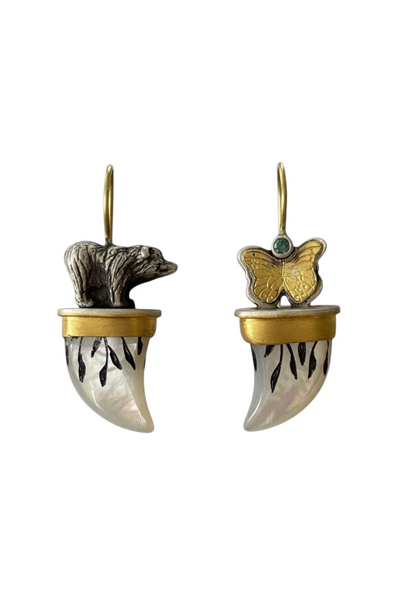 Rock House Bear Claw Diamond & Mother of Pearl Earrings