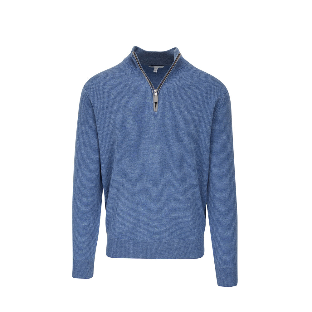 Peter Millar - Alpine Blue Wool & Cashmere Quarter-Zip Pullover