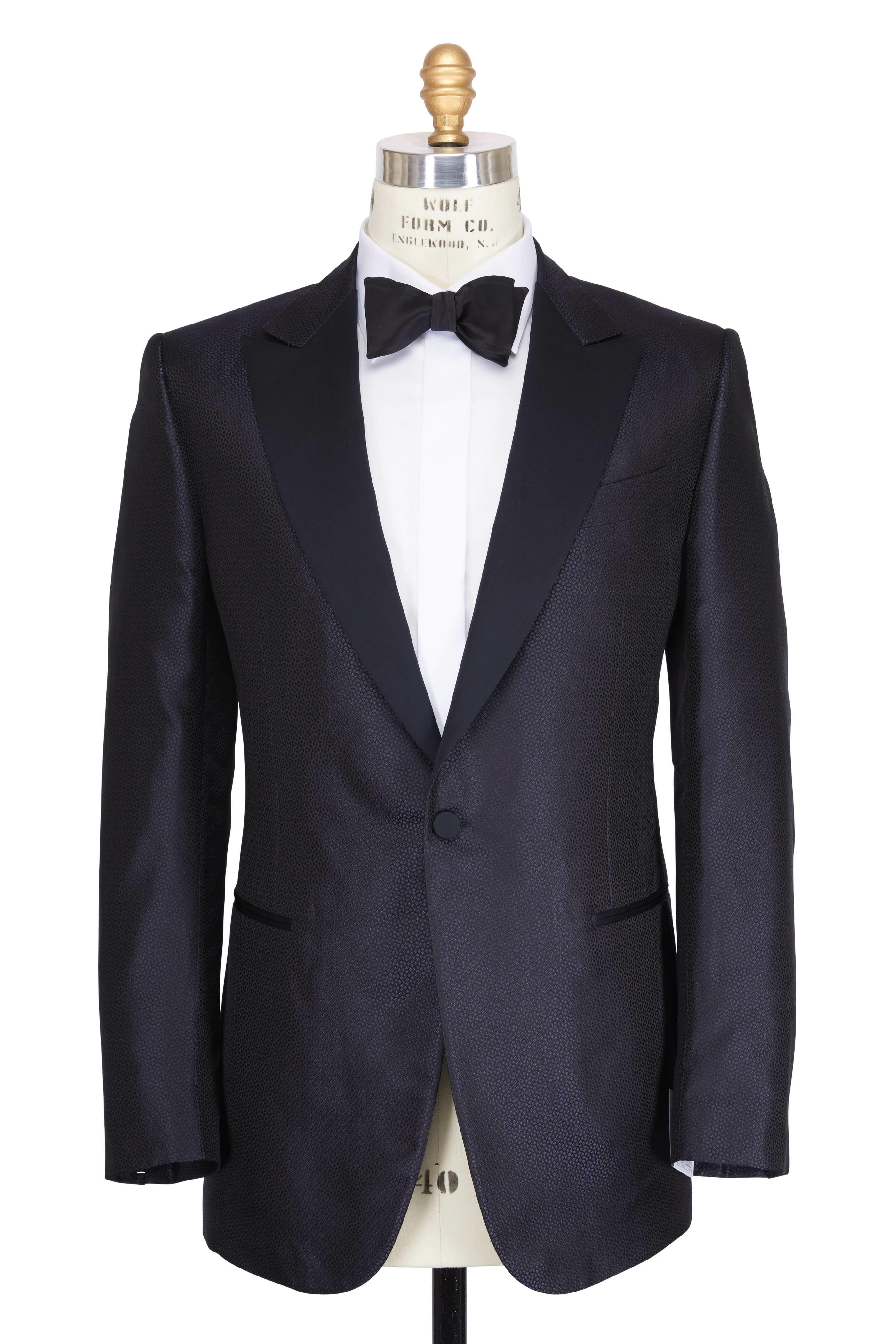 Zegna - Navy Scaled Tonal Jacquard Dinner Jacket