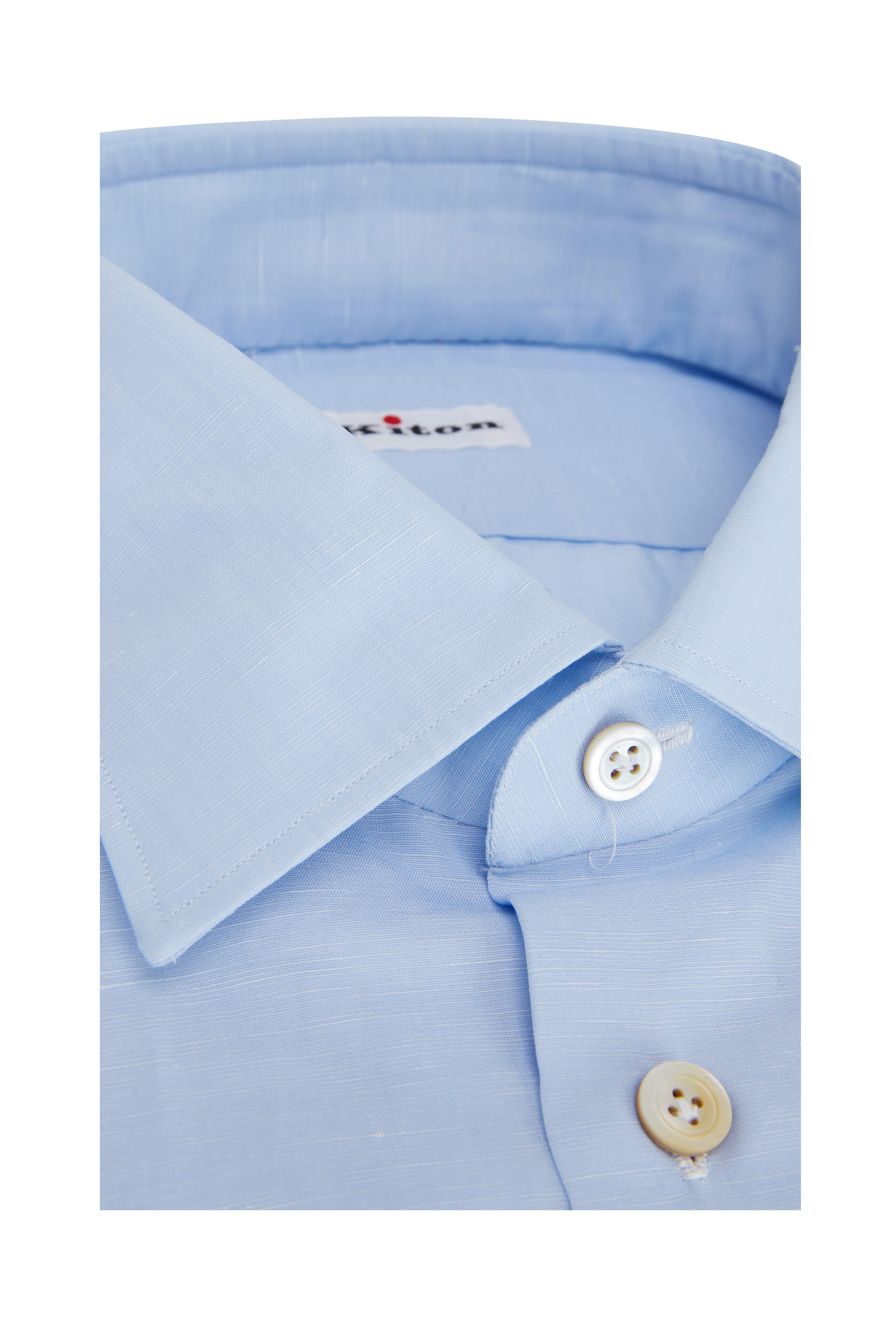 Kiton Light Blue Cotton & Linen Dress Shirt Mitchell Stores